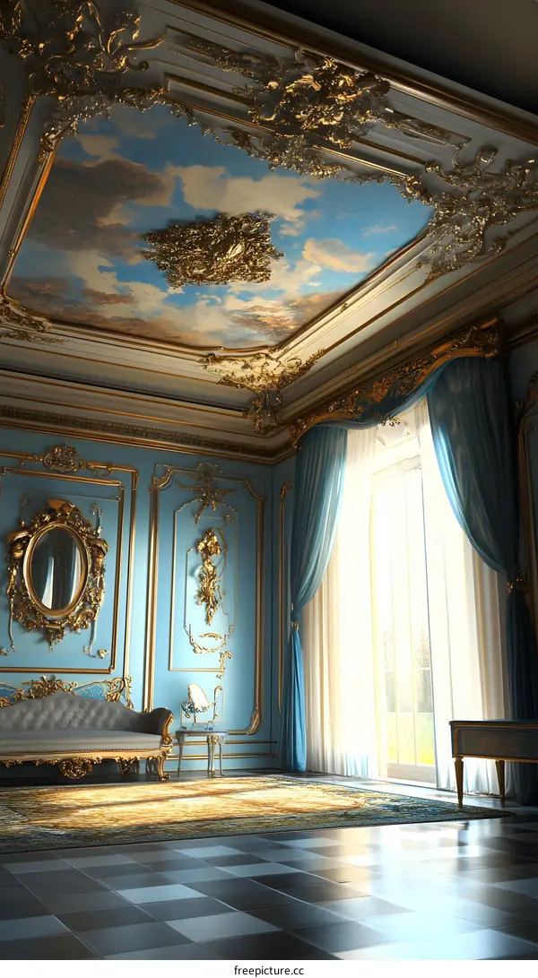 Elegant Blue And Gold Room Interior Design