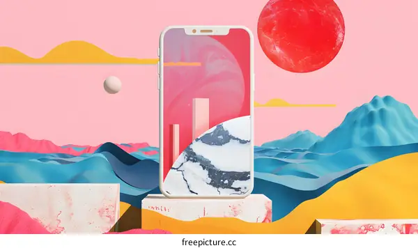 Abstract Phone Mockup With 3D Rendered  Surreal Landscape