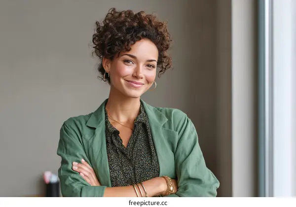 Confident Woman in a Green Blazer