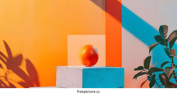 Orange Fruit on White Block with Colorful Background