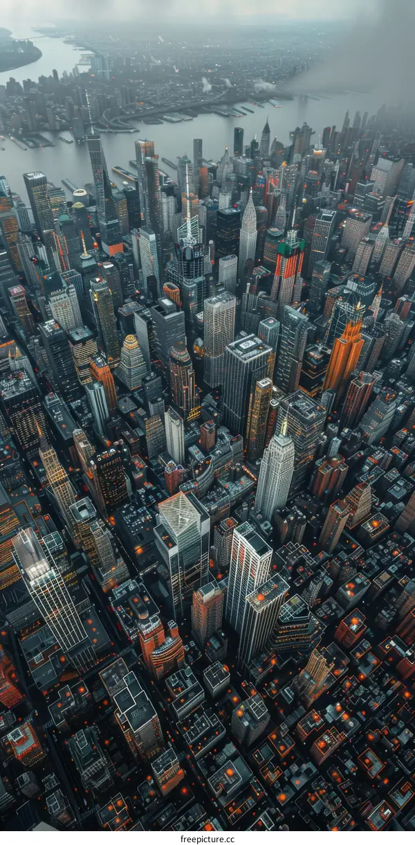 Aerial View of Manhattan at Twilight