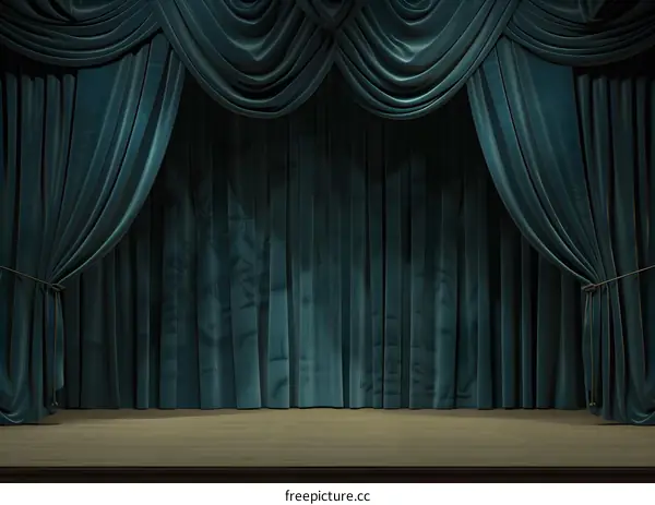 Teal Stage Curtains with Wooden Floor