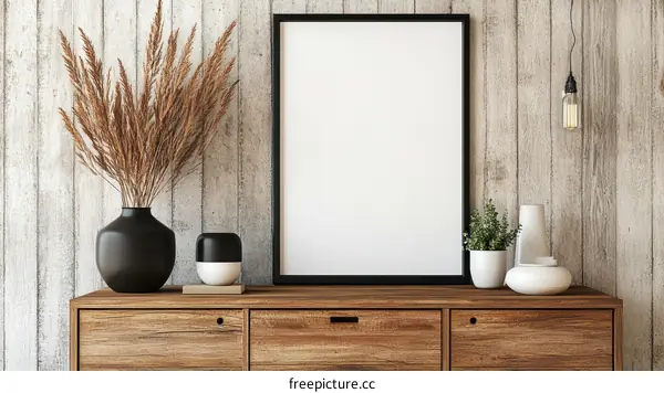 Modern Boho Style Interior Mockup with Empty Frame