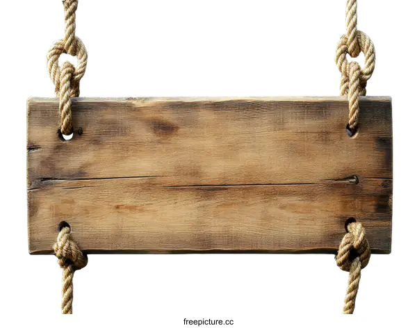 [Transparent Background PNG]Aged Wooden Sign with Rope Hanger