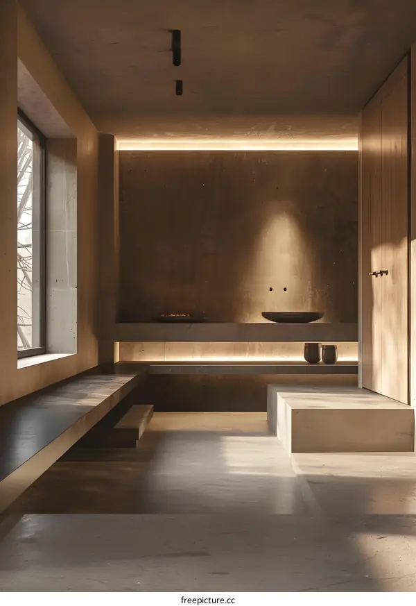 Minimalist Bathroom Interior Design with Concrete and Wood