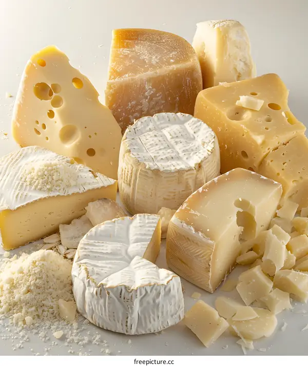 Assortment of Cheeses on a White Background