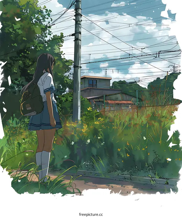 Girl in School Uniform Standing in Front of a Green Field