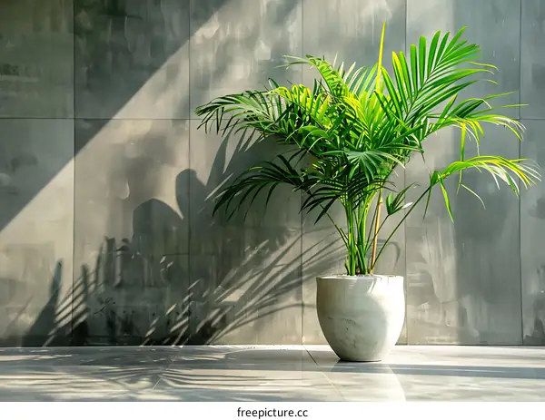 Green Plant in Pot Against Grey Wall