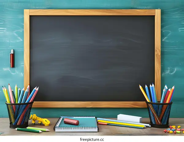 Blackboard with School Supplies for Back to School