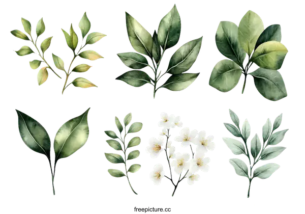 [Transparent Background PNG]Collection of Watercolor Botanical Illustrations
