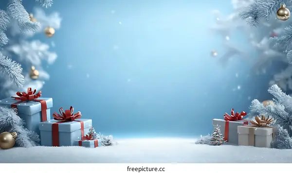 Christmas Gift Boxes on Snowy Background