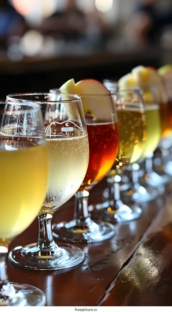Line of Glasses Filled with Cider