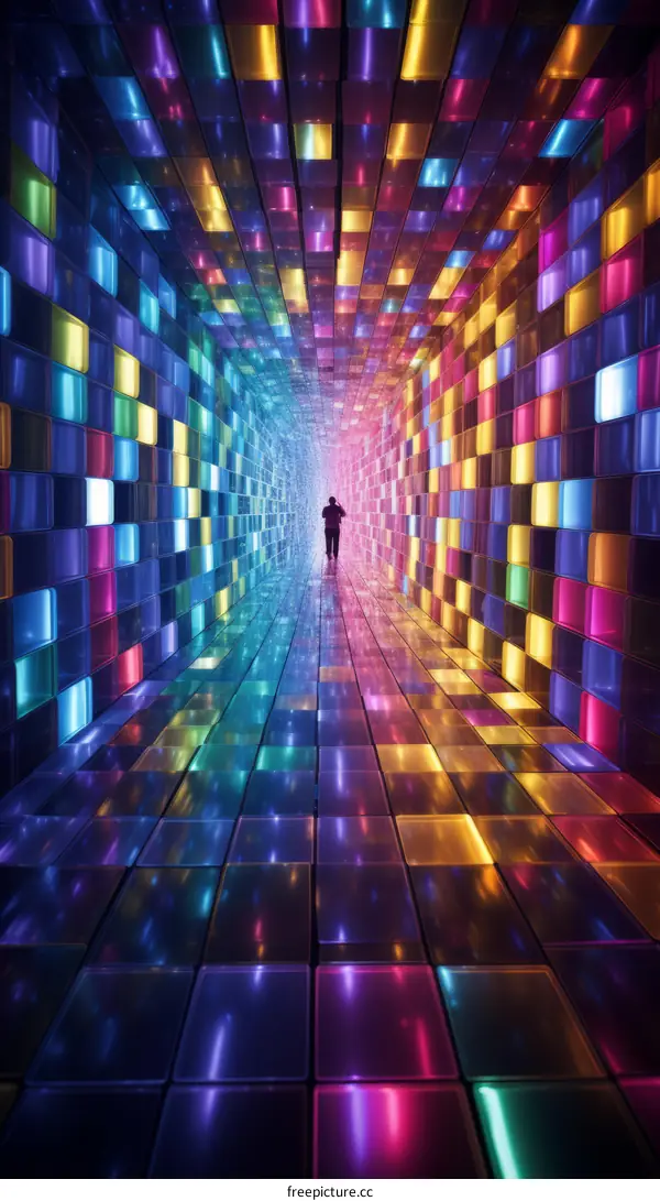 Walking Through a Vibrant Light Tunnel