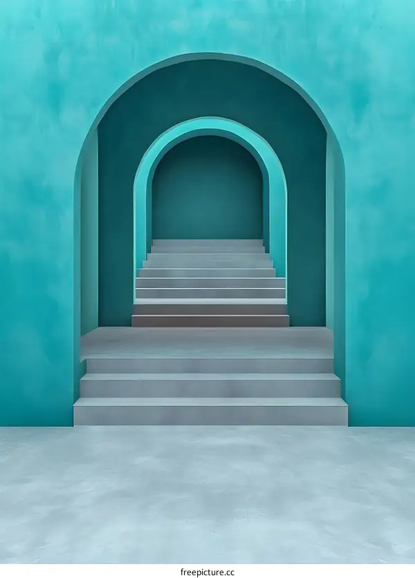 Abstract Architecture with Turquoise Walls and Arched Entryways