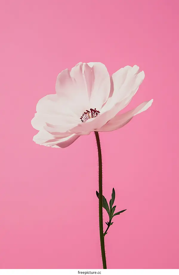 Single White Flower on Pink Background