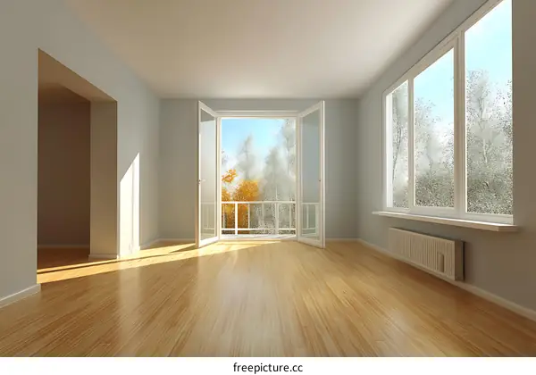 Empty Room with Large Windows and Balcony View