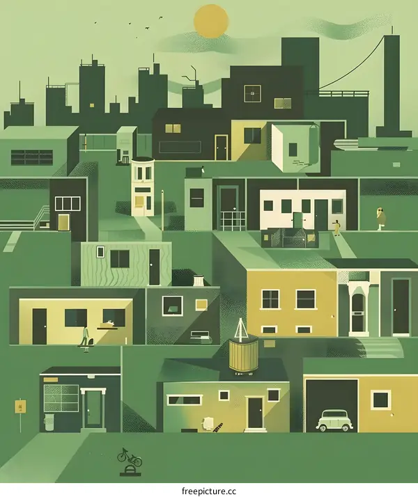 Green City Buildings Illustration Design