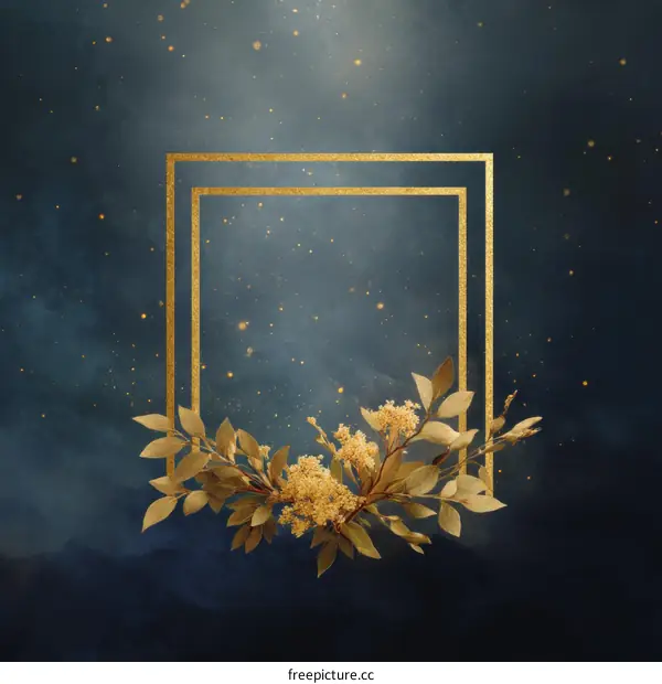 Golden Frame with Dried Flowers Background
