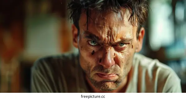 Portrait of a Man With Bruises on His Face