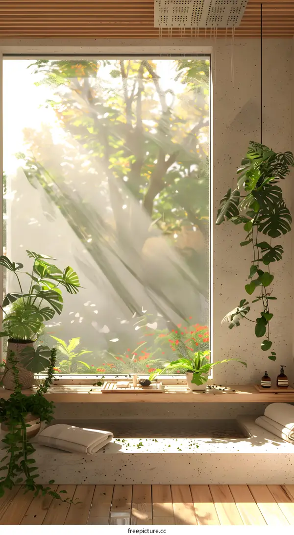 Minimalist Bathroom with Window View of Nature