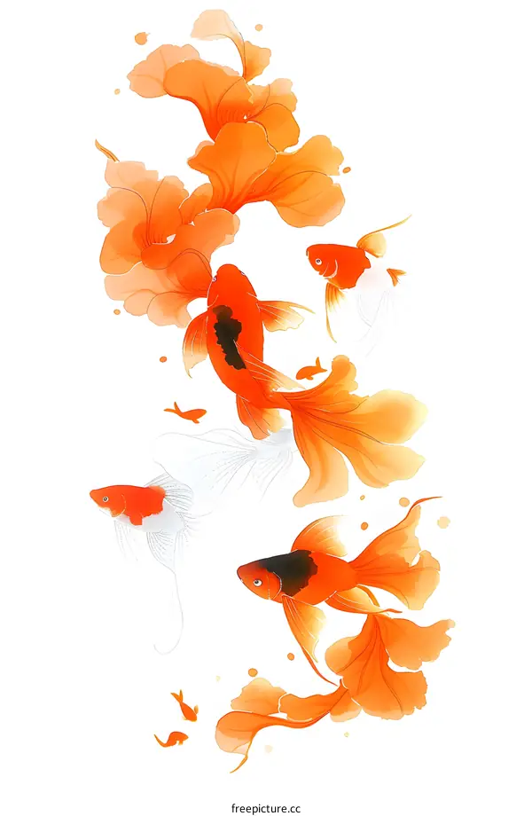 Goldfish and Peony Illustration