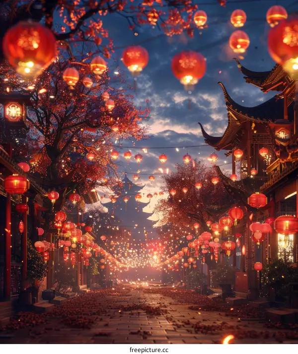 A Street Scene in a Chinese Town During a Festival