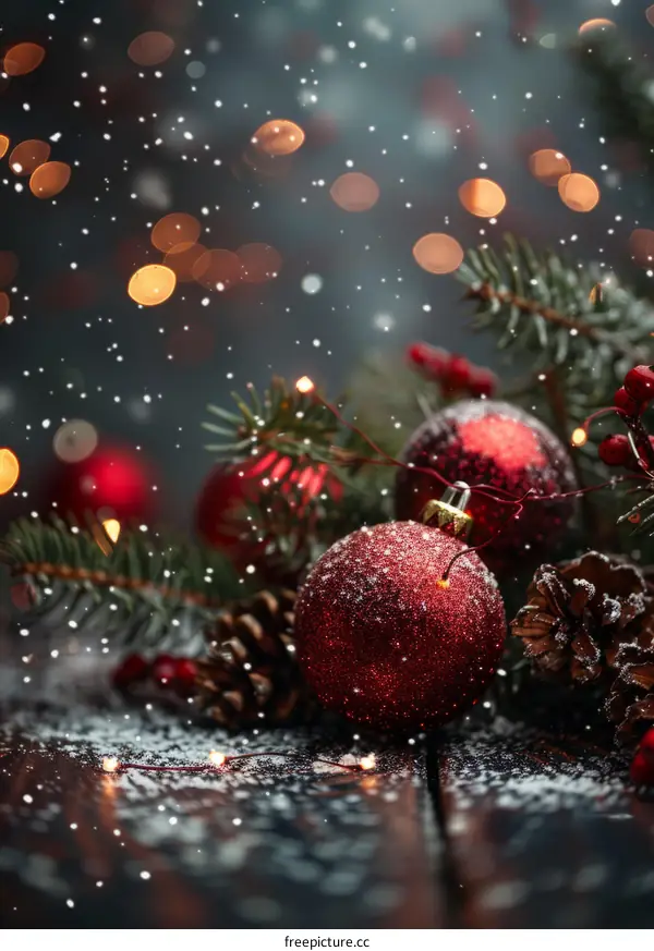 Red and White Christmas Ornaments on Snowy Background