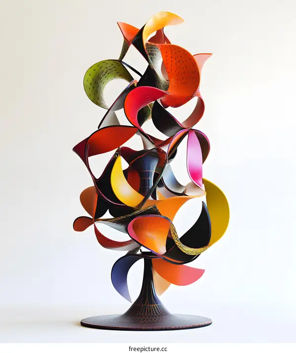 Abstract Sculpture Made of Colorful Wooden Pieces