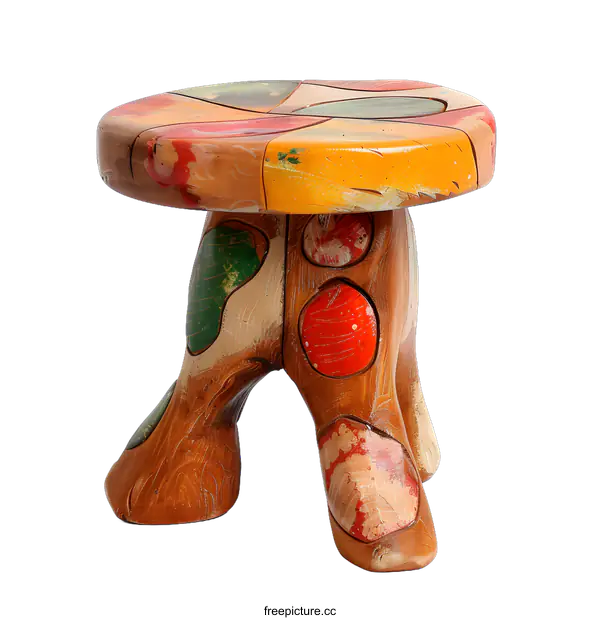 [Transparent Background PNG]Colorful Hand Painted Wooden Stool With Three Legs