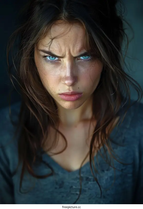 Close Up Portrait of a Woman with an Intense Expression