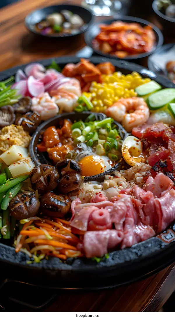 Closeup of a Delicious and Colorful Korean BBQ Plate