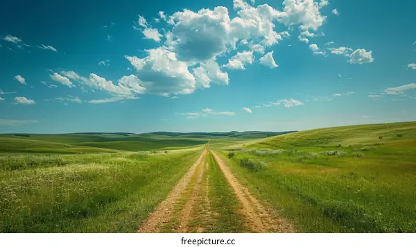 Country Road Surrounded by Green Fields