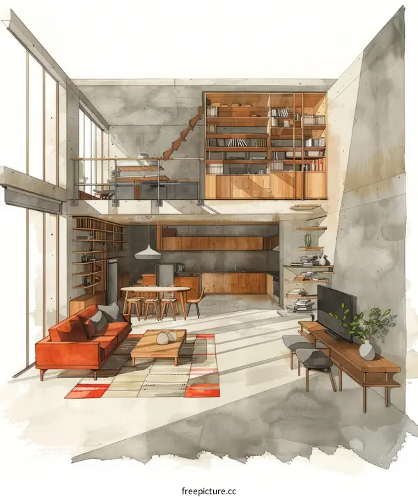 An illustration of a modern house interior