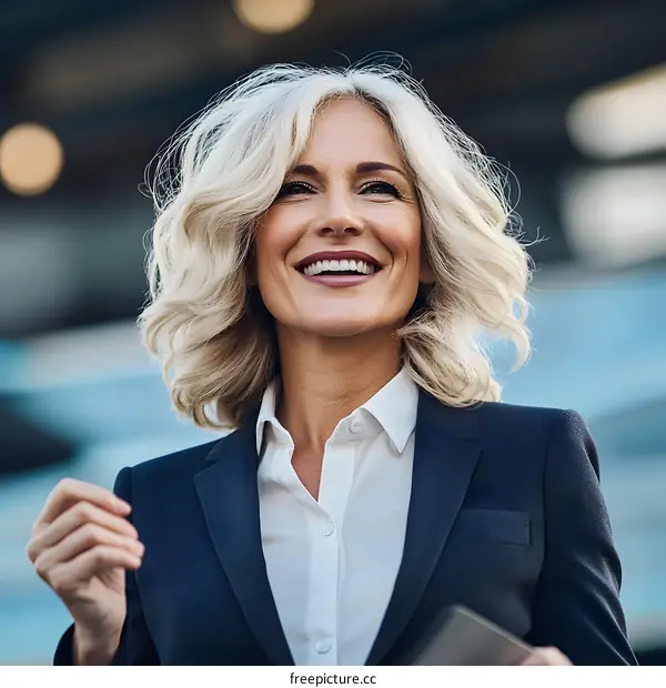 Portrait of a Smiling Caucasian Businesswoman in a Suit