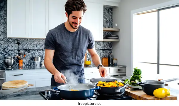 Man Cooking in Modern Kitchen