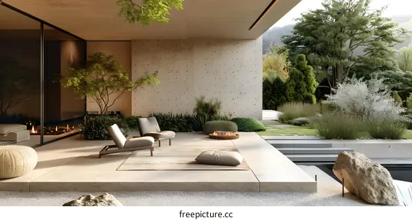 Modern Minimalist Patio Design with Concrete and Greenery