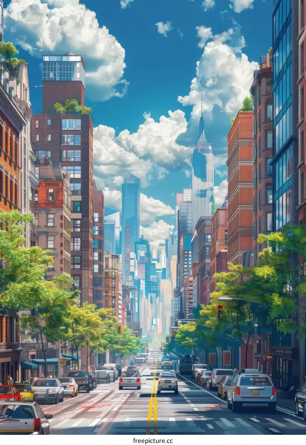 City Street Illustration with Stunning Architecture