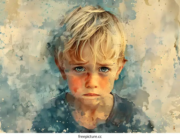 Portrait of a young boy with blond hair and blue eyes