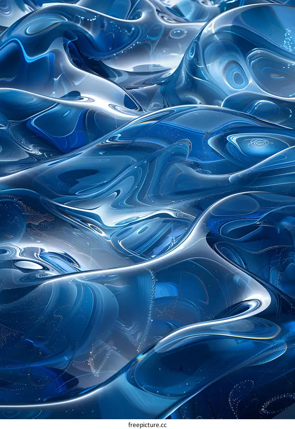 Blue Abstract 3D Rendering of a Liquid Surface