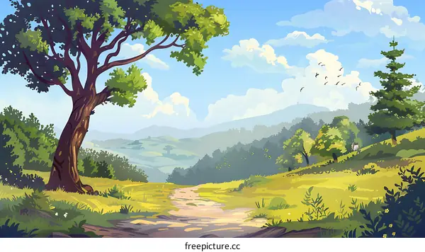 Beautiful Countryside Landscape with a Winding Path