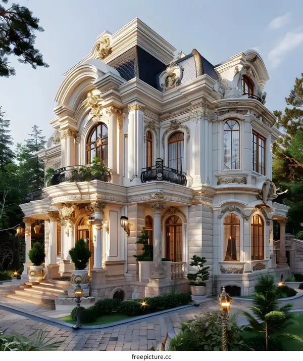 European-style villa with beautiful exterior decoration