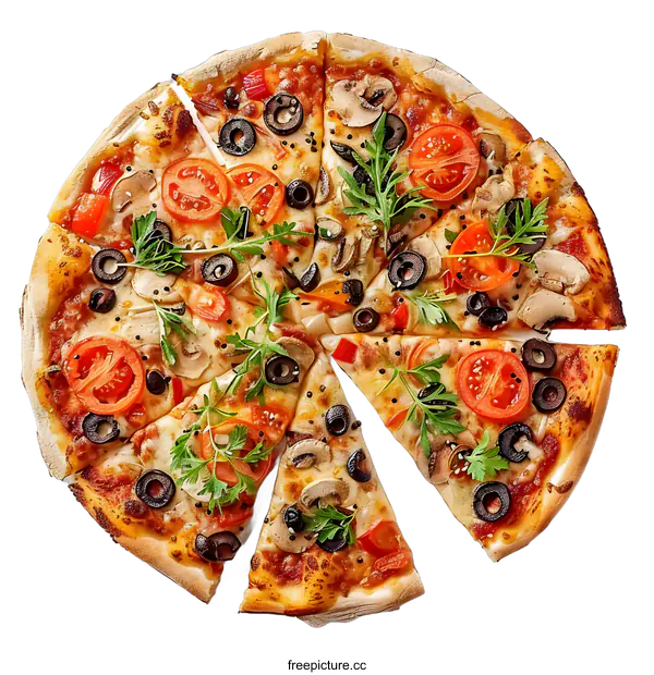 [Transparent Background PNG]Delicious Italian Pizza with Mushrooms and Olives