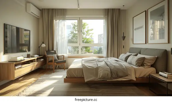 Modern Minimalist Bedroom with City View