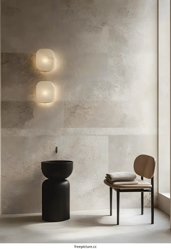 Modern Bathroom Interior Design With White Walls and Black Sink