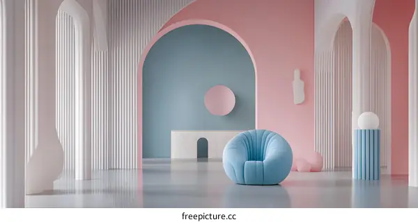 Abstract Interior Design with Pink and Blue Colors