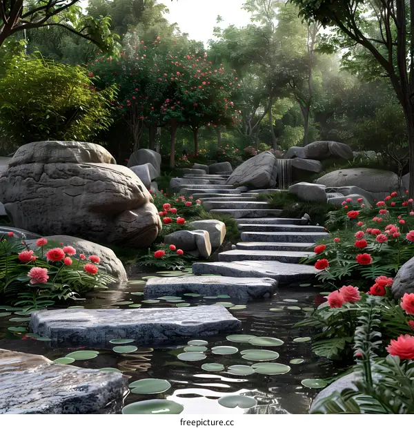 Stone path in a magical forest