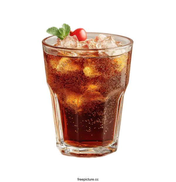 [Transparent Background PNG]Refreshing cola drink in a glass with ice