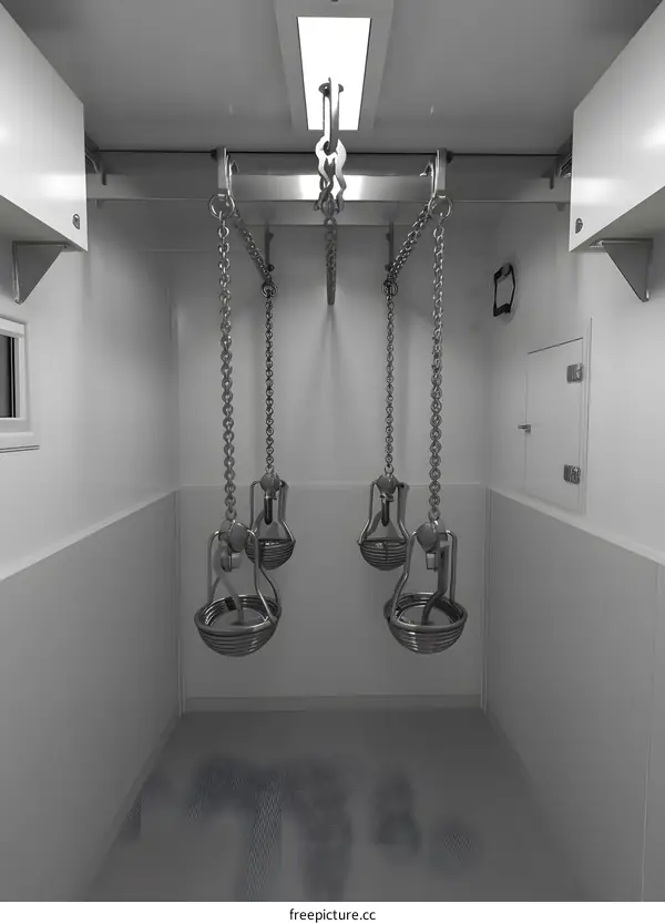 Industrial Room with Metal Chains and Hooks