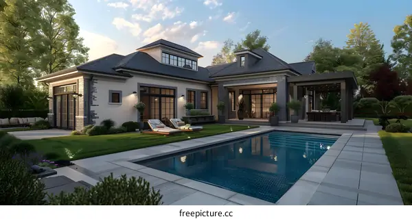 Modern House with Pool and Patio Design
