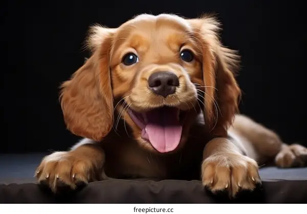A friendly puppy looking curiously at the camera with its head tilted to the side and a happy expression on its face.